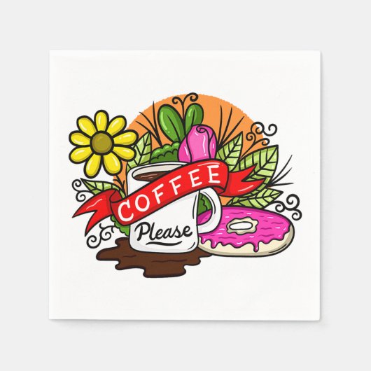 タトゥーカラフル・コーヒーとドーナツ スタンダードカクテルナプキン (正面)