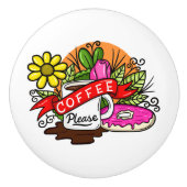 タトゥーカラフル・コーヒーとドーナツ セラミックノブ (正面)