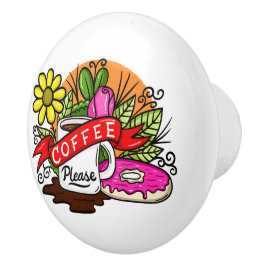 タトゥーカラフル・コーヒーとドーナツ セラミックノブ