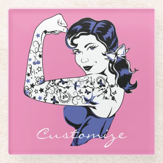 タトゥーガールアームアップサンダー_コーブ ガラスコースター (正面)