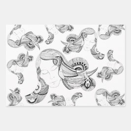 タトゥーガール黒白 ラッピングペーパーシート