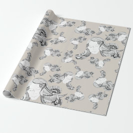 タトゥーガール黒白 ラッピングペーパー