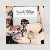 タトゥークールガールイラストレーショントレンディースクリプトブラック スクエア名刺 (正面)