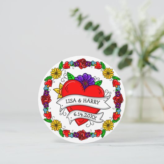 タトゥーグラフィティアートスタイルの結婚式  Save the Date 招待状 (スタンド正面)