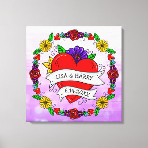 タトゥーグラフィティアート結婚スタイルの新郎新婦 キャンバスプリント