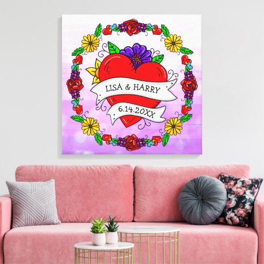 タトゥーグラフィティアート結婚スタイルの新郎新婦 キャンバスプリント (インサイチュ (リビング))