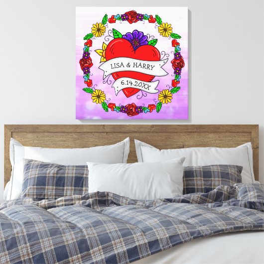 タトゥーグラフィティアート結婚スタイルの新郎新婦 キャンバスプリント (インサイチュ (寝室))