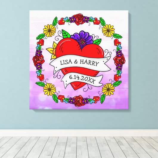 タトゥーグラフィティアート結婚スタイルの新郎新婦 キャンバスプリント (インサイチュ (ウッドフロア))