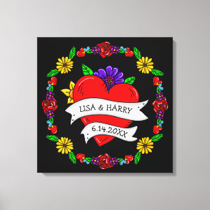 タトゥーグラフィティアート結婚スタイルの新郎新婦 キャンバスプリント