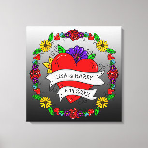 タトゥーグラフィティアート結婚スタイルの新郎新婦 キャンバスプリント