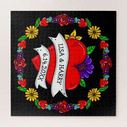 タトゥーグラフィティアート結婚スタイルの新郎新婦 ジグソーパズル (横)