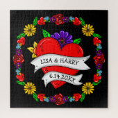 タトゥーグラフィティアート結婚スタイルの新郎新婦 ジグソーパズル (縦)