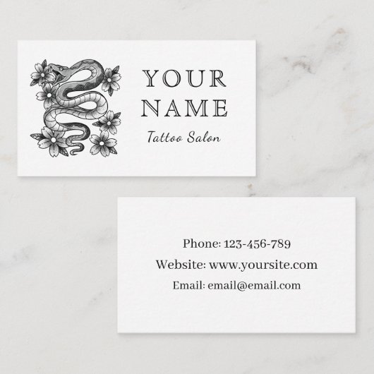 タトゥーサロンアーティストフローラスネークスケッチミニマル 名刺 (正面/裏面)