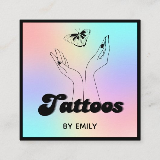 タトゥーサロン神秘的な蝶ホログラフィー スクエア名刺 (正面)