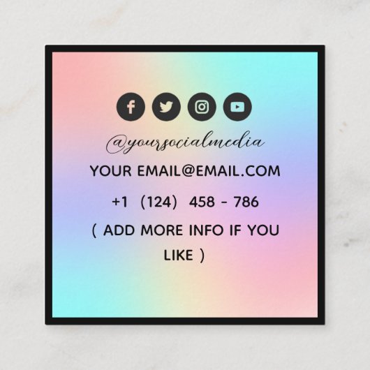 タトゥーサロン神秘的ホログラフィック スクエア名刺 (裏面)