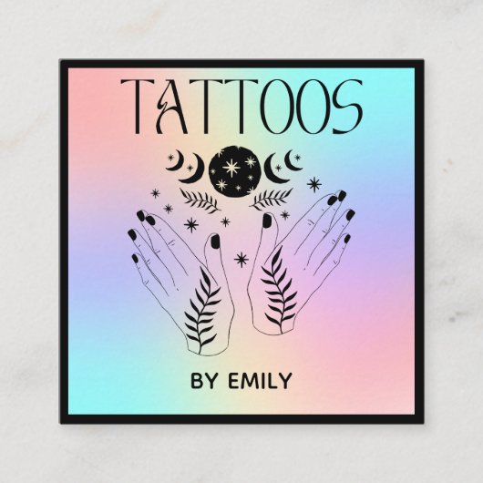 タトゥーサロン神秘的ホログラフィック スクエア名刺 (正面)