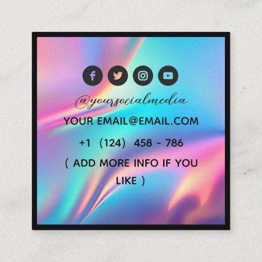 タトゥーサロン神秘的ホログラフィック スクエア名刺 (裏面)