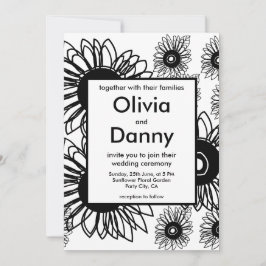 タトゥーサンフラワーフローラ白黒タトゥー結婚ズ 招待状