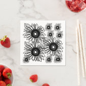 タトゥーサンフラワーフローラ白黒タトゥー スタンダードカクテルナプキン (インサイチュ)