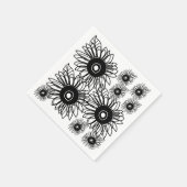 タトゥーサンフラワーフローラ白黒タトゥー スタンダードカクテルナプキン (角)