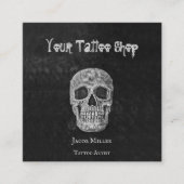 タトゥーショップゴカッコいいシック白黒スカル頭 スクエア名刺 (正面)