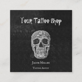 タトゥーショップゴカッコいいシック白黒スカル頭 スクエア名刺