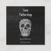タトゥーショップゴシック黒と白のスカル頭 スクエア名刺 (正面)