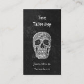 タトゥーショップゴシック黒と白のスカル頭 名刺 (正面)