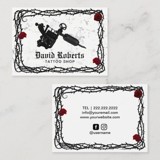 タトゥーショップタトゥーガンゴシックトーン&つる植物 名刺 (正面/裏面)