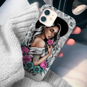 タトゥースタイルのボホ女性とネオンフラワーカスタム Case-Mate iPhoneケース