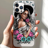 タトゥースタイルのボホ女性とネオンフラワーカスタム Case-Mate iPhoneケース