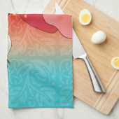 タトゥースタイルハミングバードと赤グラデーション花 キッチンタオル (四つ折り)