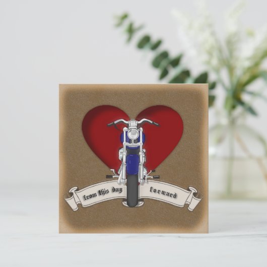 タトゥースタイルバイク&ハート結婚式招待状 招待状 (スタンド正面)