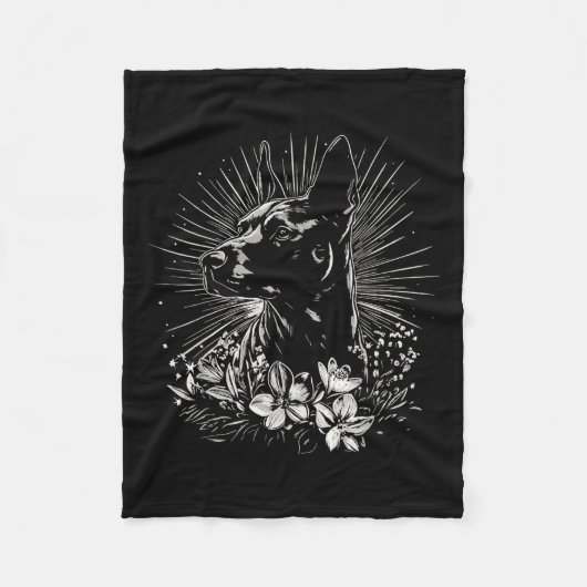 タトゥースタイルラバーベルギーマリノワレトロ犬_1 フリースブランケット (正面)