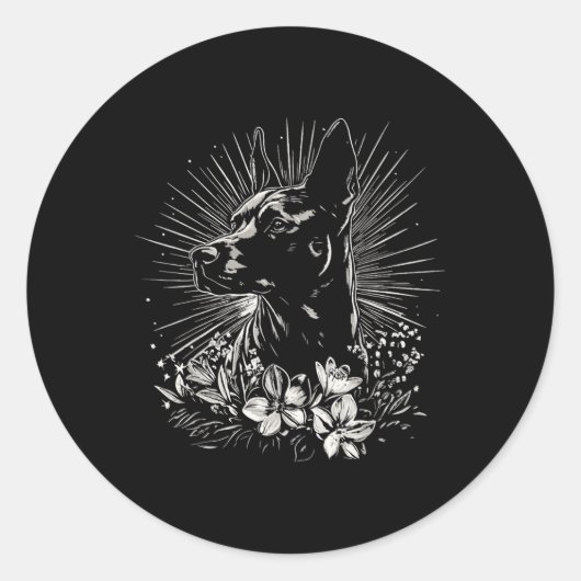 タトゥースタイルラバーベルギーマリノワレトロ犬_1 ラウンドシール (正面)