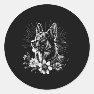 タトゥースタイル恋人ドイツシェパードレトロ犬_1 ラウンドシール
