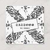 タトゥースタイル書道クールタイポグラフィモダン スクエア名刺 (正面)