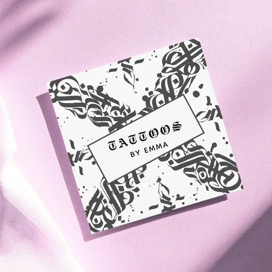 タトゥースタイル書道クールタイポグラフィモダン スクエア名刺