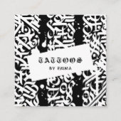 タトゥースタイル書道ブラック&ホワイトタイポグラフィ スクエア名刺 (正面)