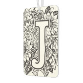 タトゥースタイル白黒モノグラムのインクフラワー カーエアーフレッシュナー (左)