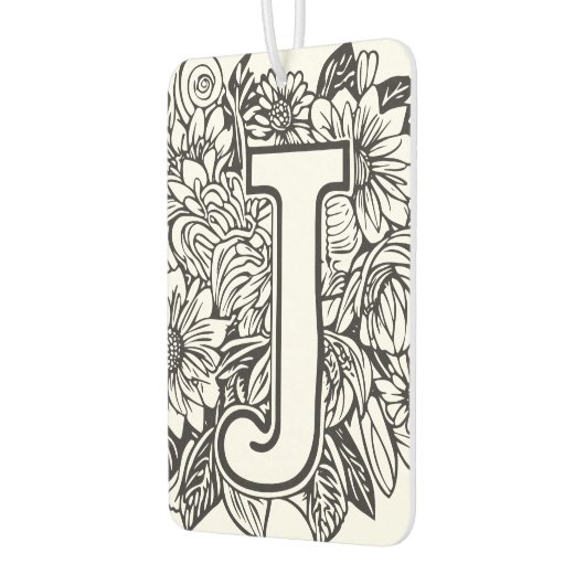 タトゥースタイル白黒モノグラムのインクフラワー カーエアーフレッシュナー (左)