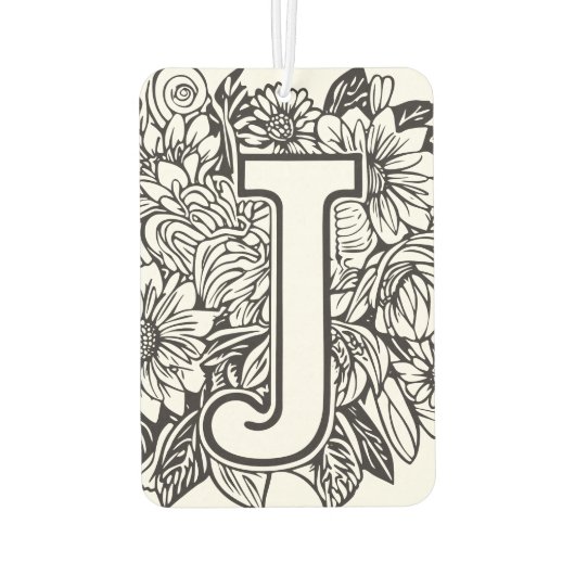 タトゥースタイル白黒モノグラムのインクフラワー カーエアーフレッシュナー (裏面)