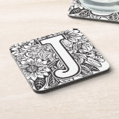 タトゥースタイル白黒モノグラムのインクフラワー コースター (左側)