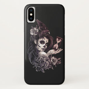 タトゥースタイル糖スカルガールウィズバードトートバッグ iPhone X ケース