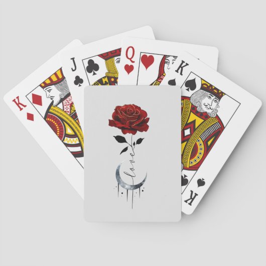 タトゥースタイル赤いバラ&三日月と"愛" トランプ (裏面)