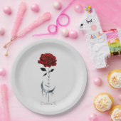 タトゥースタイル赤いバラ&三日月と"愛" ペーパープレート (パーティー)