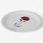 タトゥースタイル赤いバラ&三日月と"愛" ペーパープレート (アングル)