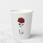 タトゥースタイル赤いバラ&三日月と"愛" 紙コップ (裏面)