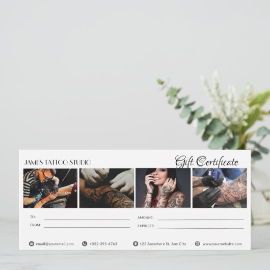タトゥースタジオへの特別なギフト証明書 招待状 (スタンド正面)