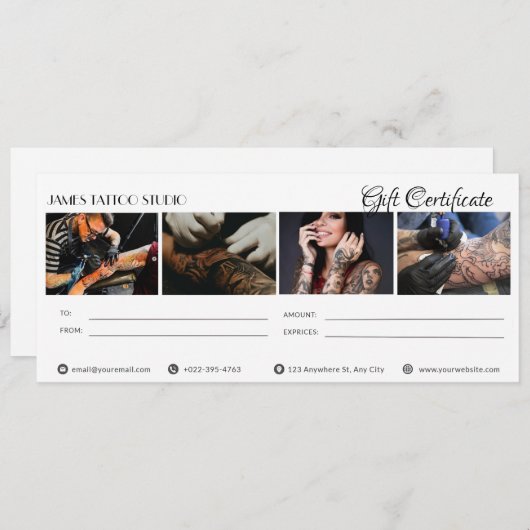 タトゥースタジオへの特別なギフト証明書 招待状 (正面/裏面)